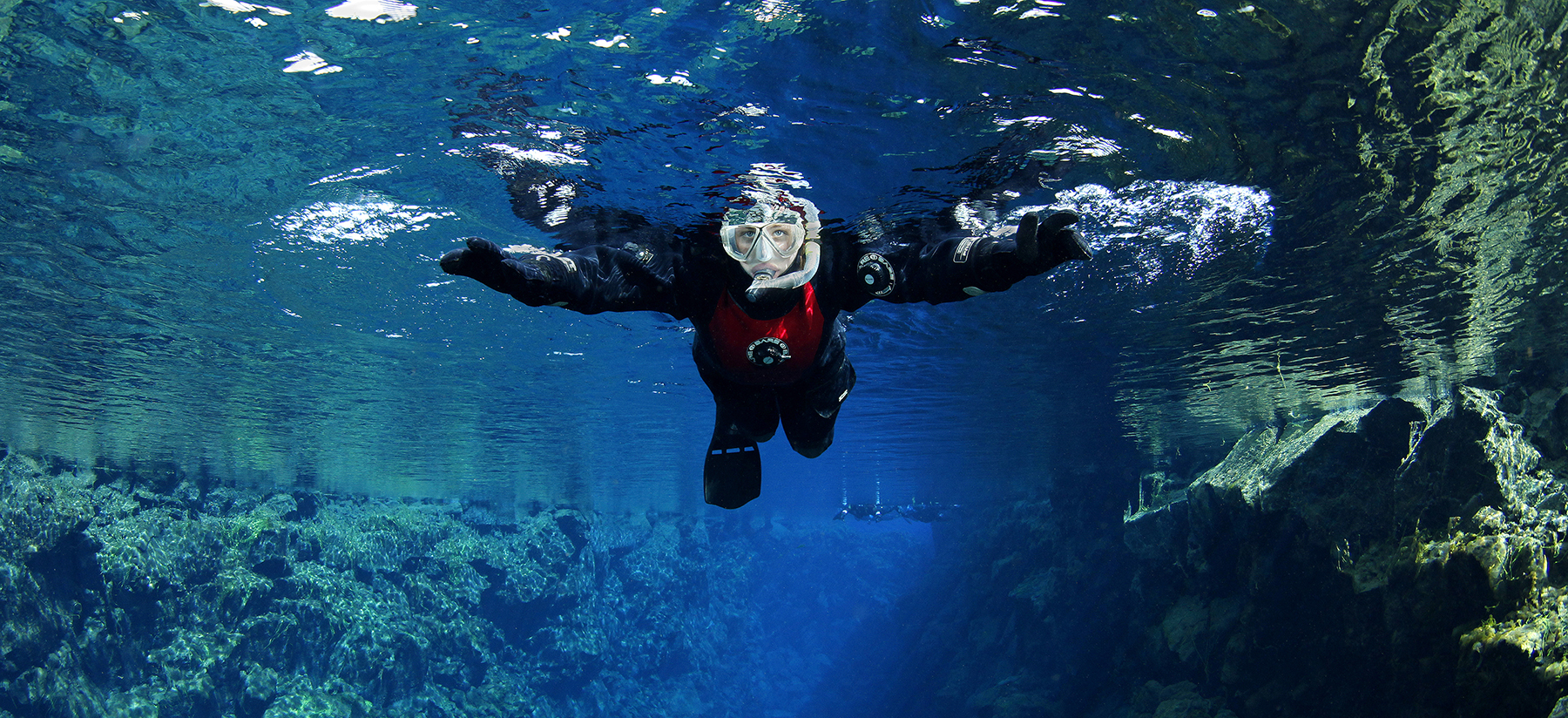 Diver decending into Silfra, Thingvellir