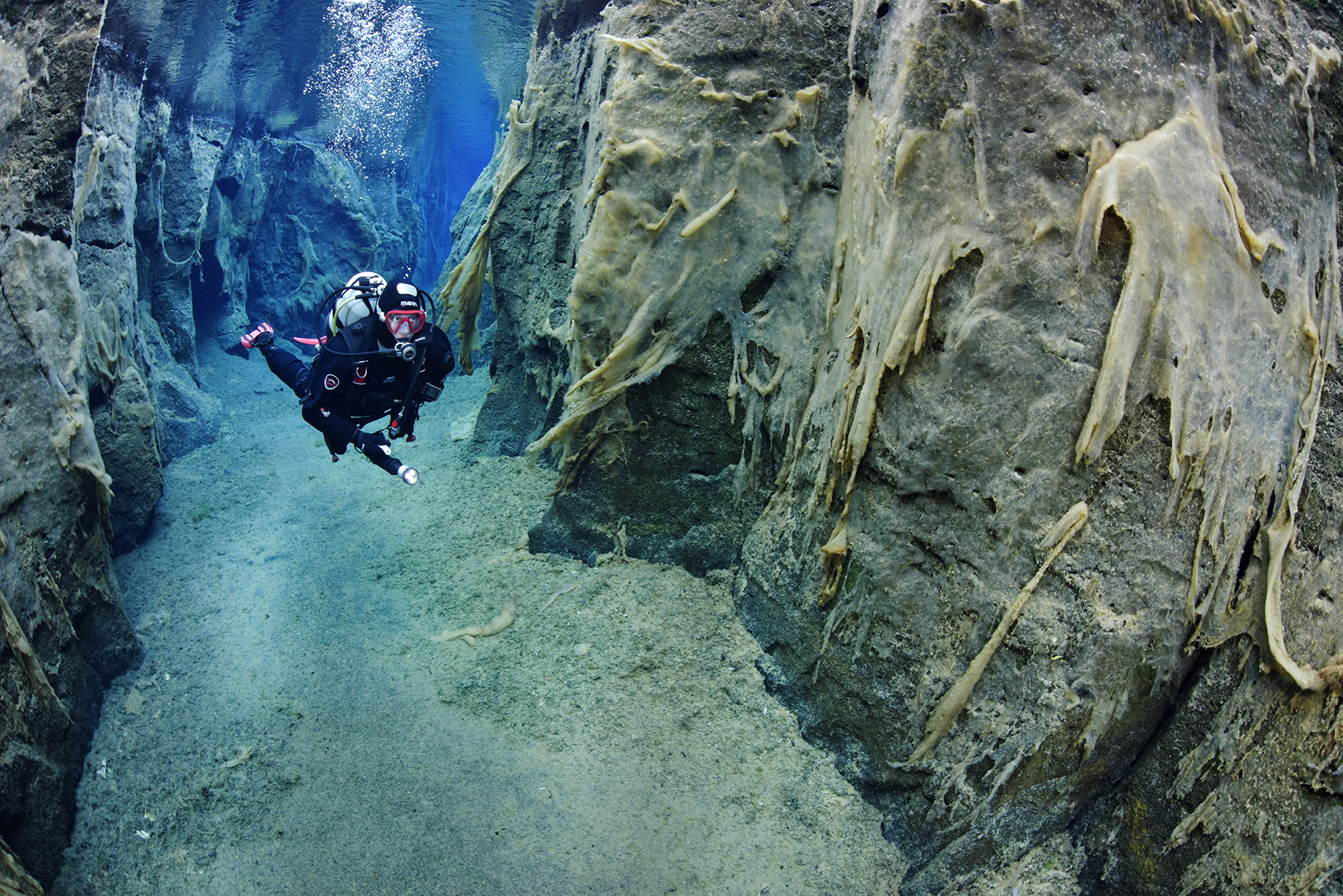 Diver in Nesgjá, Iceland
