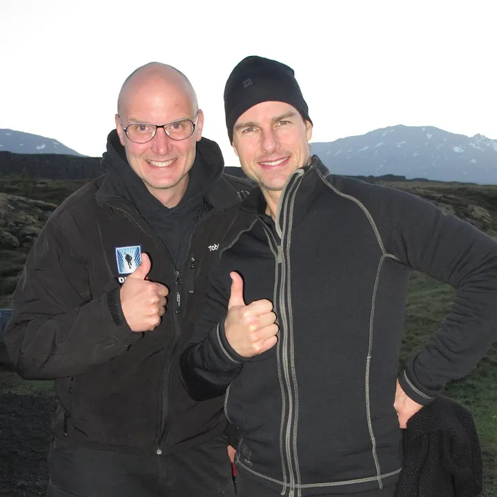 Tom Cruise & Tobias Klose giving thumbs up after scuba diving in Silfra Iceland
