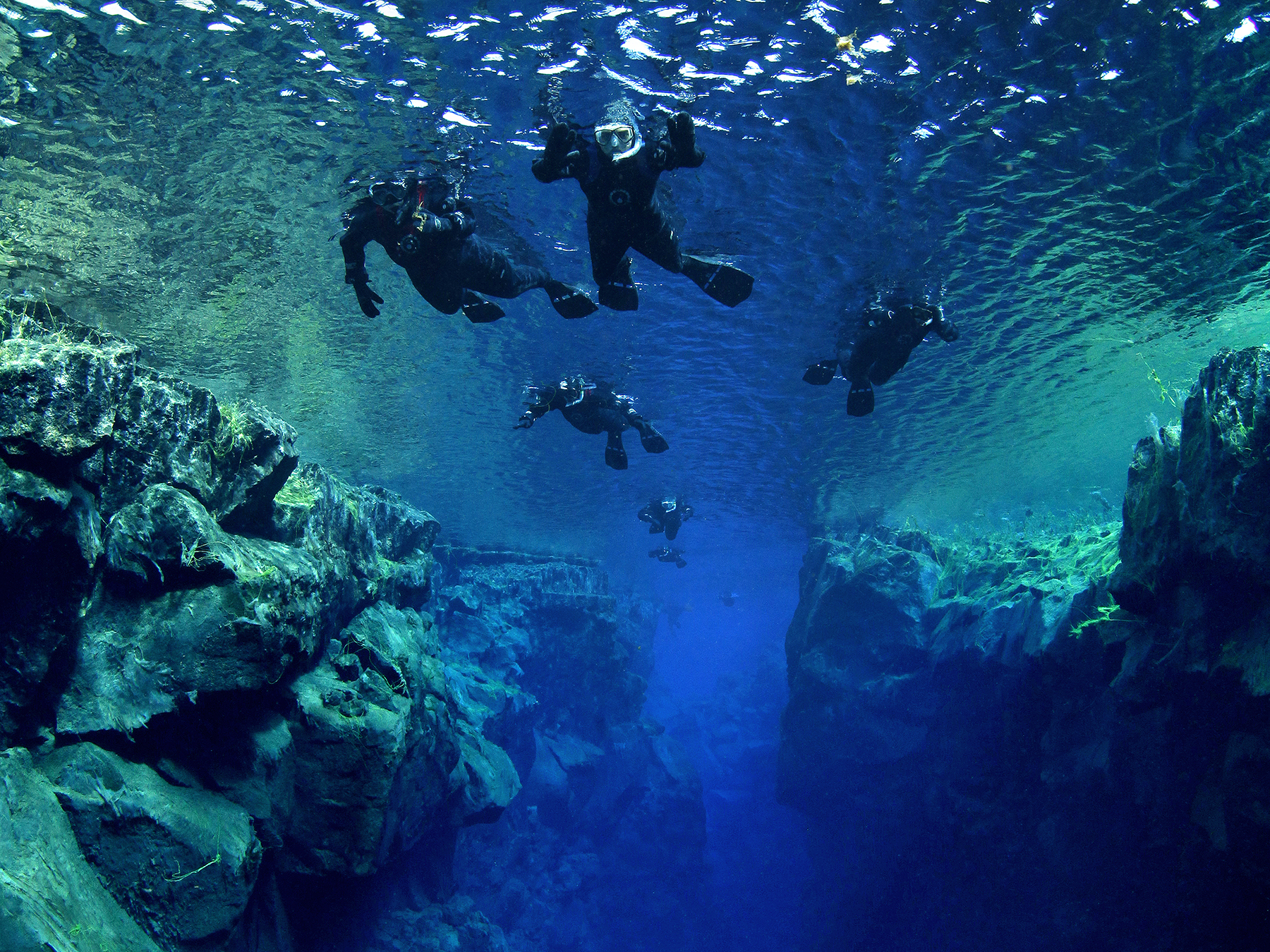 Group of snorkelers in Silfra