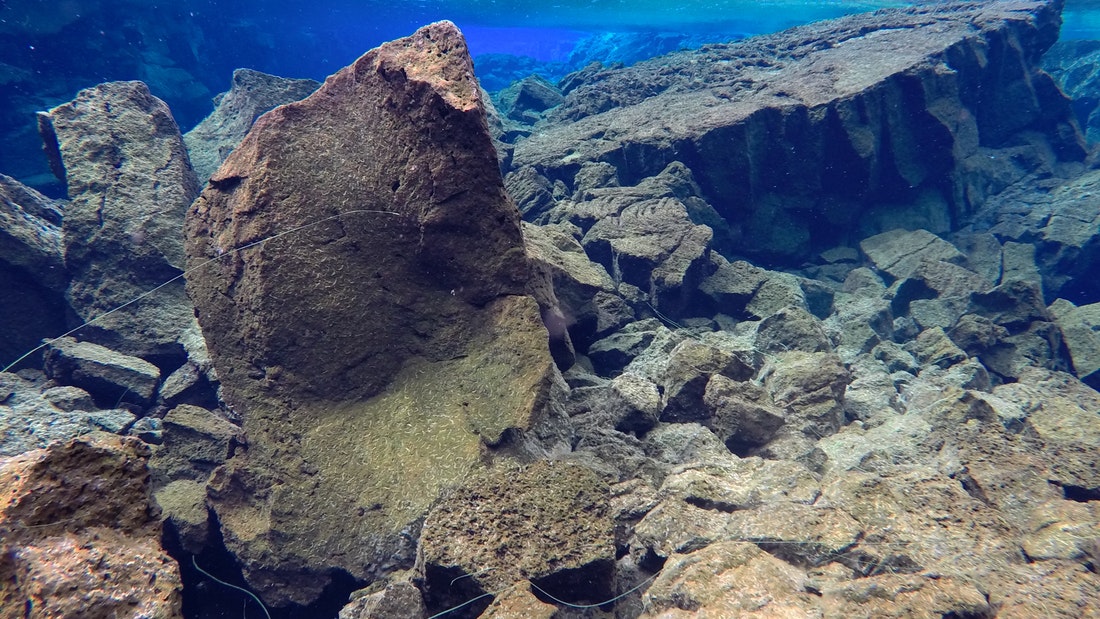 Rock formations in Silfra, Iceland