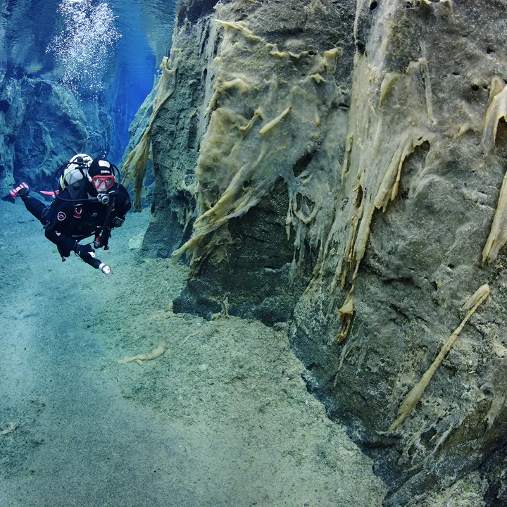 Diver in Nesgjá, Iceland