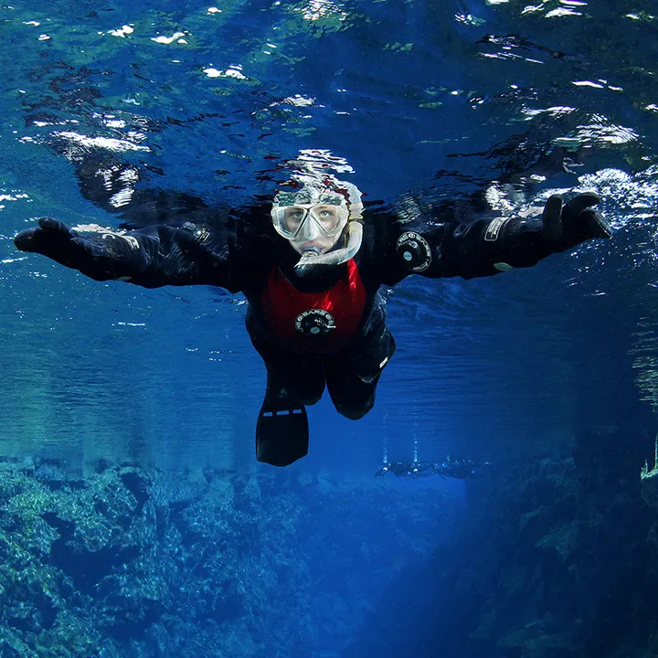 Diver decending into Silfra, Thingvellir