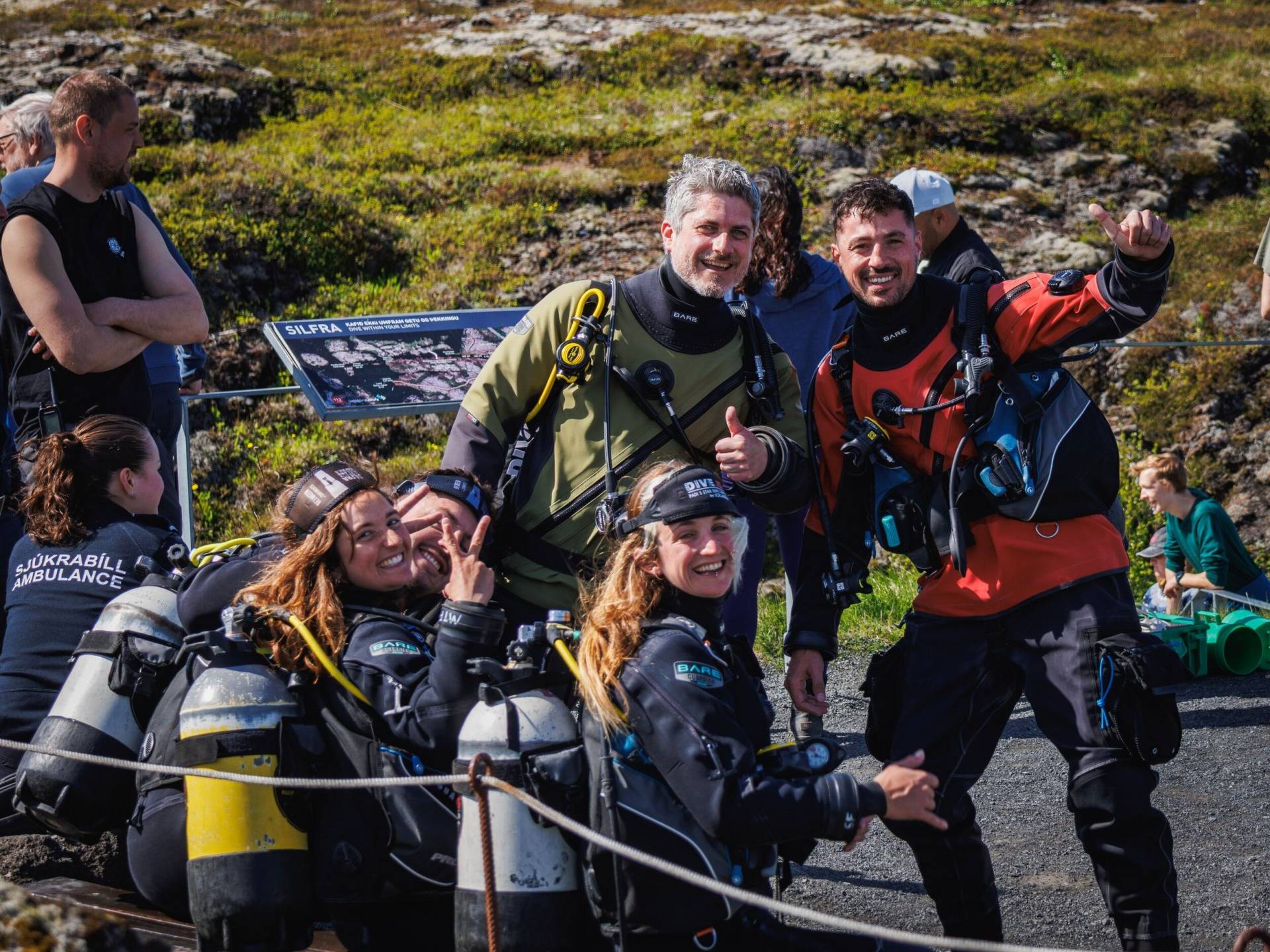 Divers in full diving gear at the Silfra Safety Workshop hosted by DIVE at Þingvellir