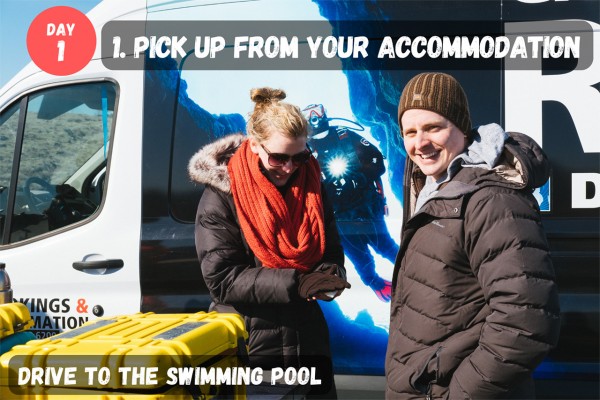 Get picked up from your accommodation and drive to the swimming pool on day 1 of your Dry Suit Diver course.