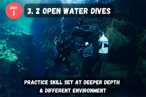 Complete 2 open water dives and practice the skill set at a deeper depth and a different environment.