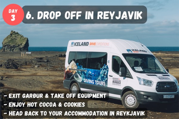 Take off your equipment, enjoy a hot cocoa and get dropped off in Reykjavik.