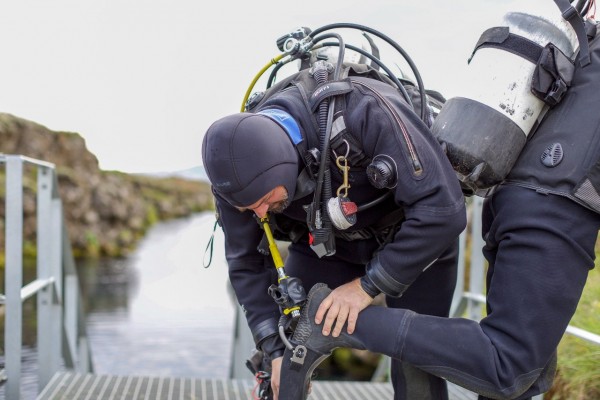 On the Silfra platform getting ready to dive between the continents