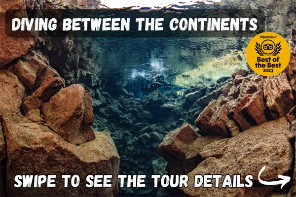 Swipe to see the tour details for the diving tour with pickup from Reykjavik.