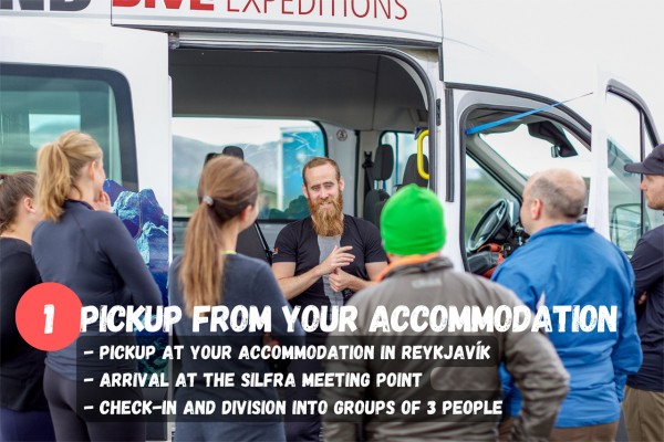 Arrive at the Silfra meeting point after getting picked up from your accommodation and check-in with your guide.