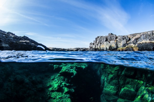 The beautiful Bjarnagjá fissure, dive site in Iceland