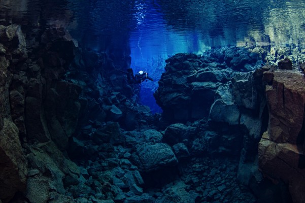 Silfra dive between the tectonic plates in Iceland