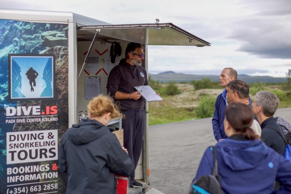 Check in at the DIVE.IS meeting point at Silfra fissure in Iceland