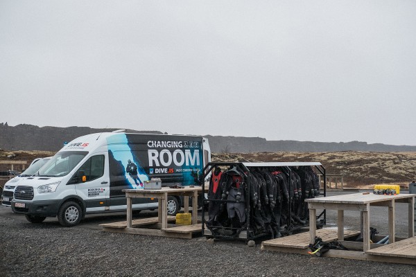 Our Changing Room parked at our meeting point at Silfra, Thingvellir