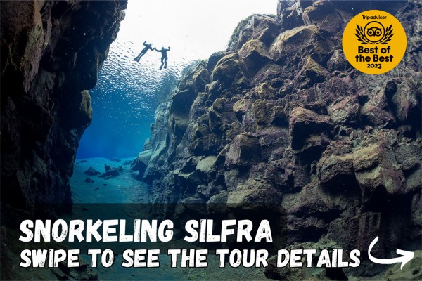 Swipe to see the tour details for the Snorkeling tour with pickup from Reykjavik.