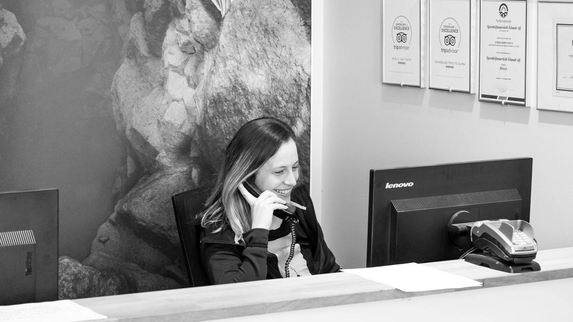 Dive.is office helping dive and snorkeling customers Our office located in Reykjavík, Iceland is always ready to assist our diving and snorkeling customers before their tour